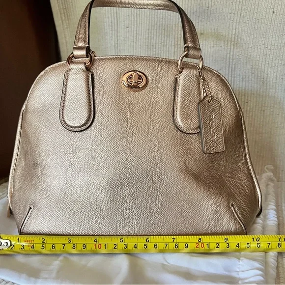 Coach Rose Gold Metallic Leather Prince Street Satchel with Turn-Lock Detail - Picture 16 of 16
